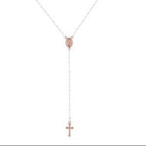 Rose Gold Rosary Necklace | Dainty Cross Pendant | New